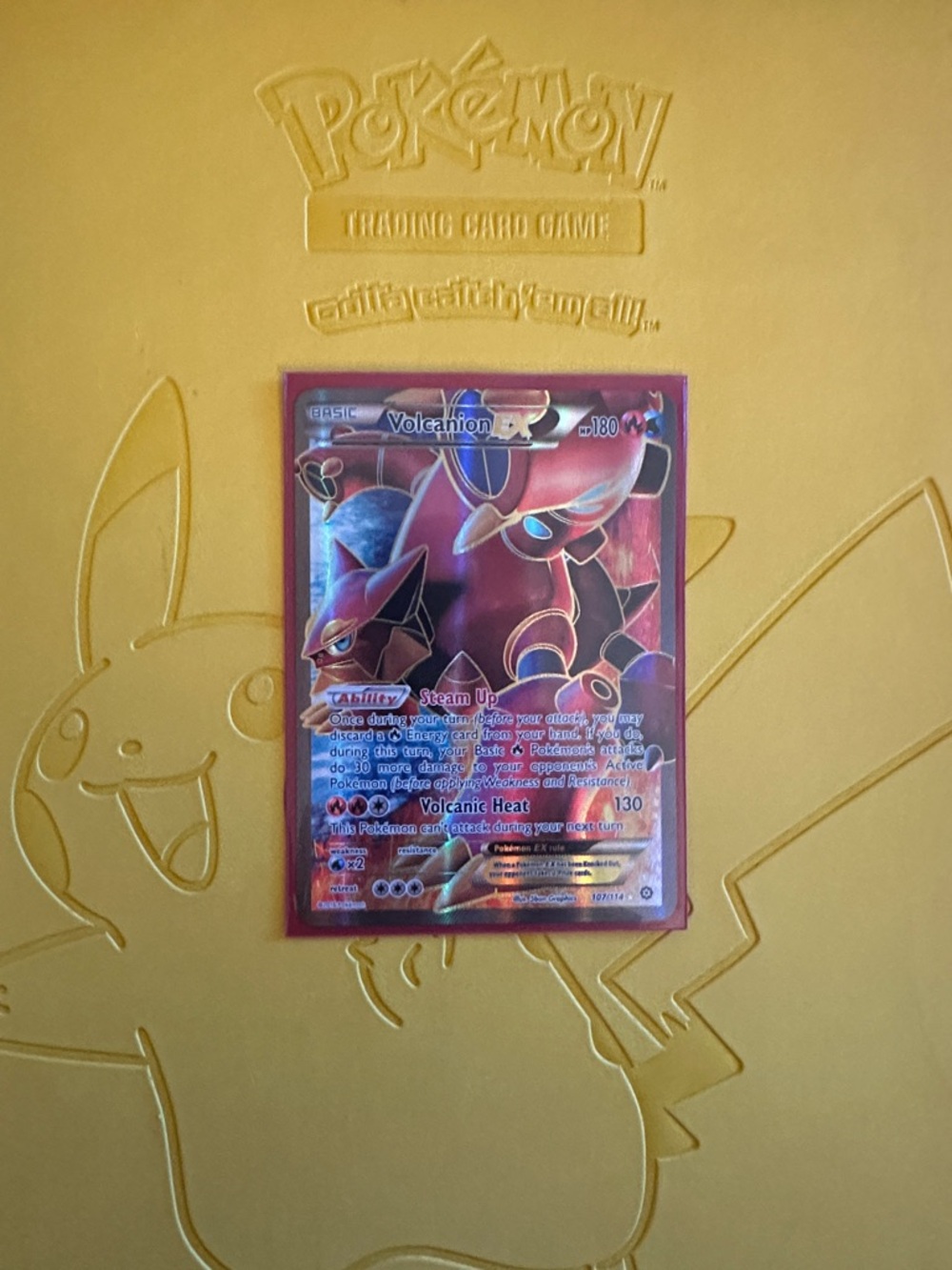 Volcanion EX Holographic Pokémon Card - Red & Gold